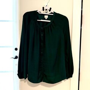 a new day Dark Green Button-Front Long Sleeve Blouse